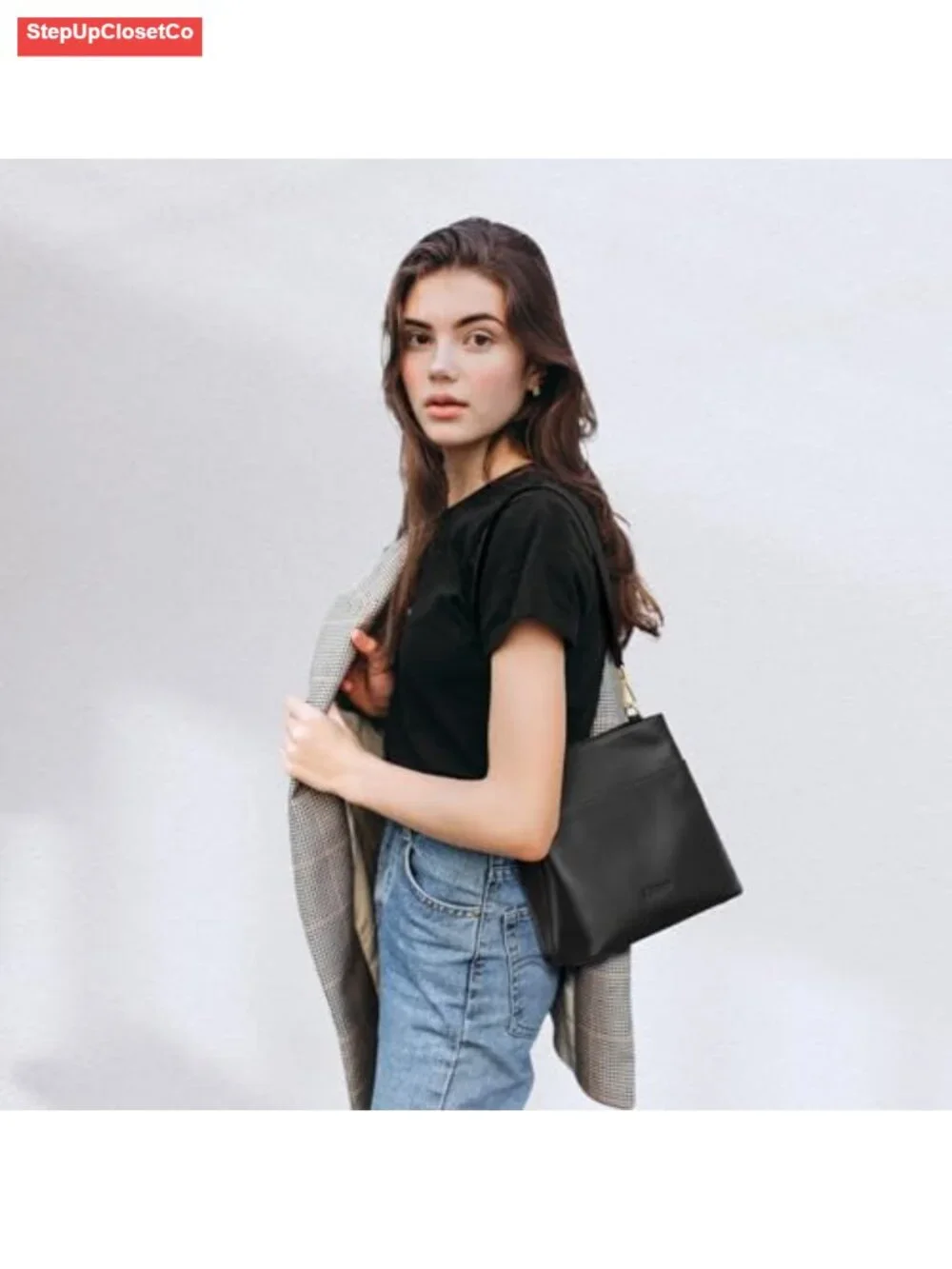 Genuine Leather Bucket Bag with Shoulder & Crossbody Straps